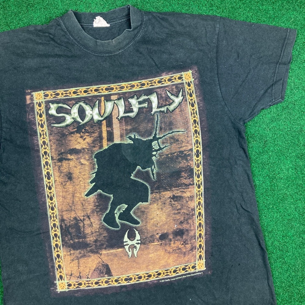 Vintage Soulfly Shirt Mens M Black‎ 2001 Heavy Metal Band Concert Tour Promo Y2K